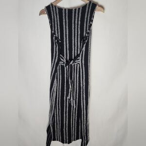Loft Textured Striped Black & White Long Sleeveless Dress Tie Waist L Eyelash